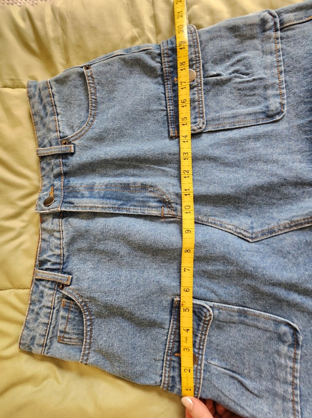 Size L, "Blu Pepper", Light Blue Denim Mini Skirt with Front Pockets - Picture 4 of 8